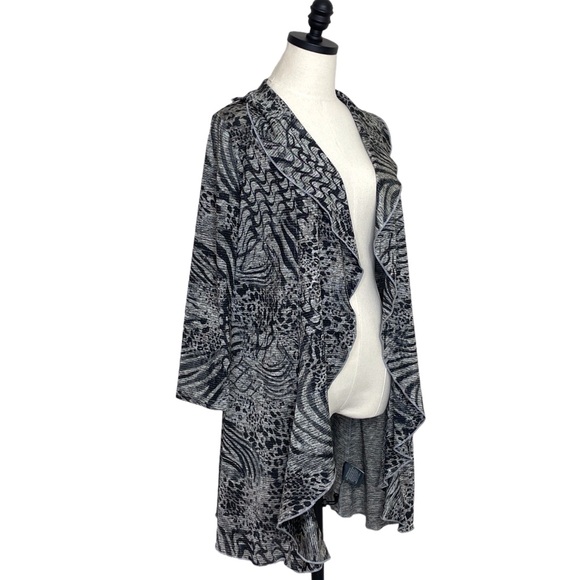 Beechers Brook Ruffle Edge Cardigan Silver and Black with Gold Threading Size XL - Picture 2 of 10